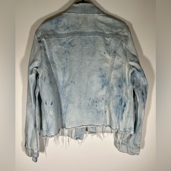 FRAME acid wash distressed in Cloud blue jean jacket sz L tie-dye festival - Picture 3 of 13